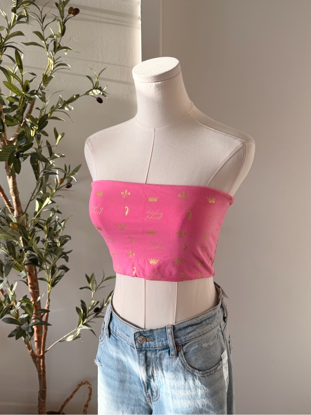 Baby Phat Pink Strapless Tube Top with Gold Motif